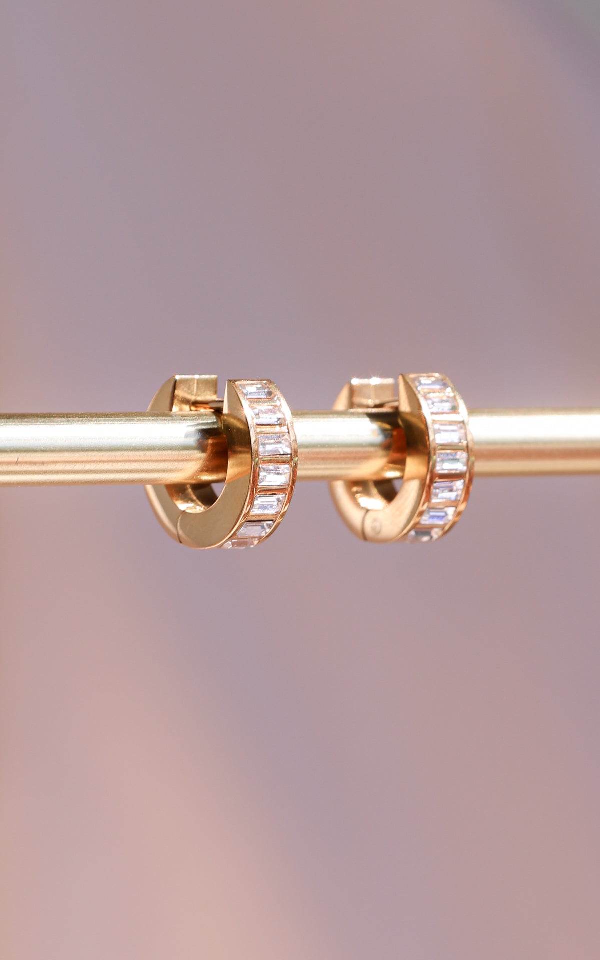 Adelaide Hoop Earrings - Gold Rect Diamante