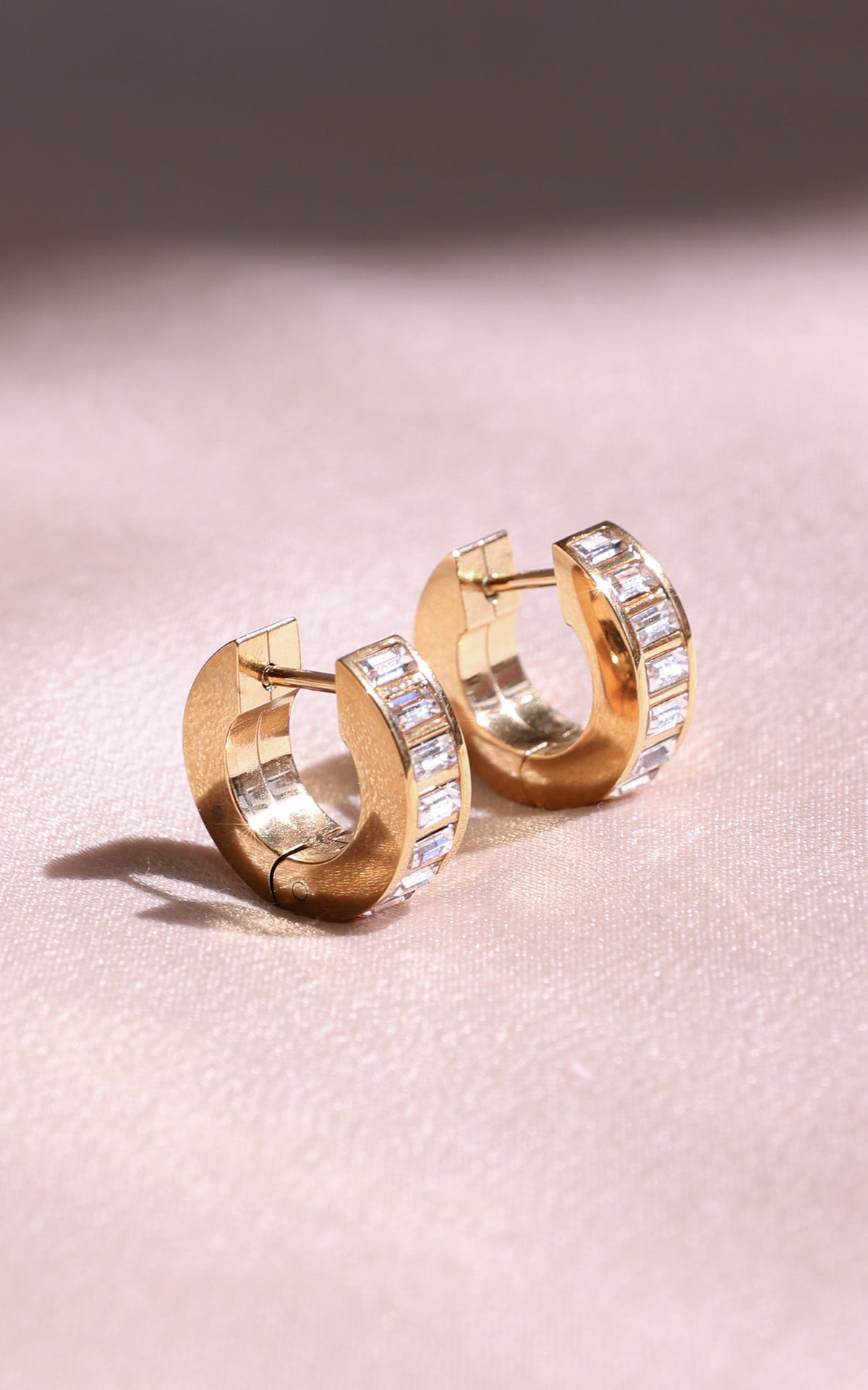 Adelaide Hoop Earrings - Gold Rect Diamante