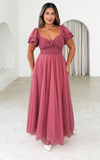 Adella Tulle Maxi Dress - Deep Rose