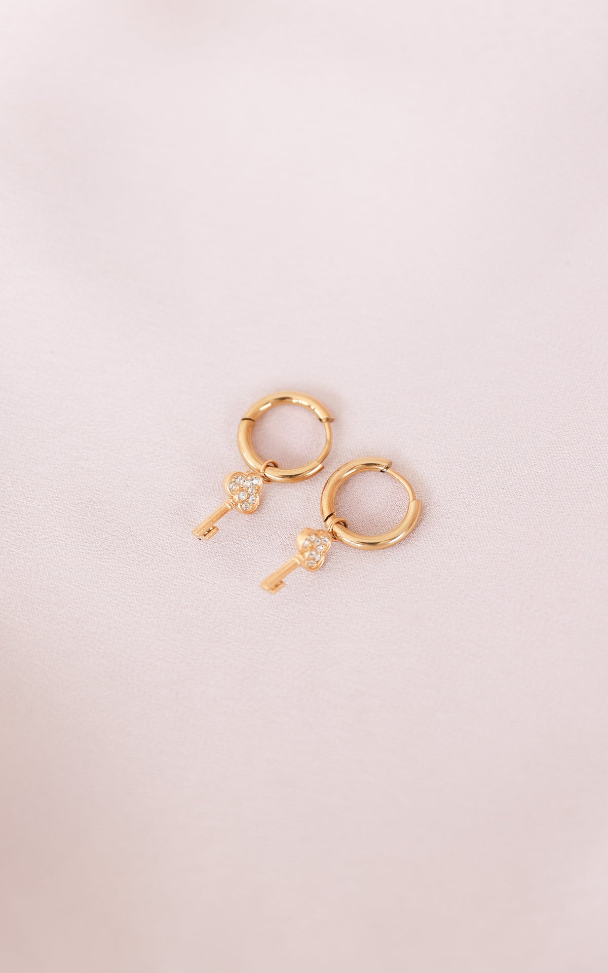 Akito Dainty Hoop Charm Earrings - Gold Key Diamante