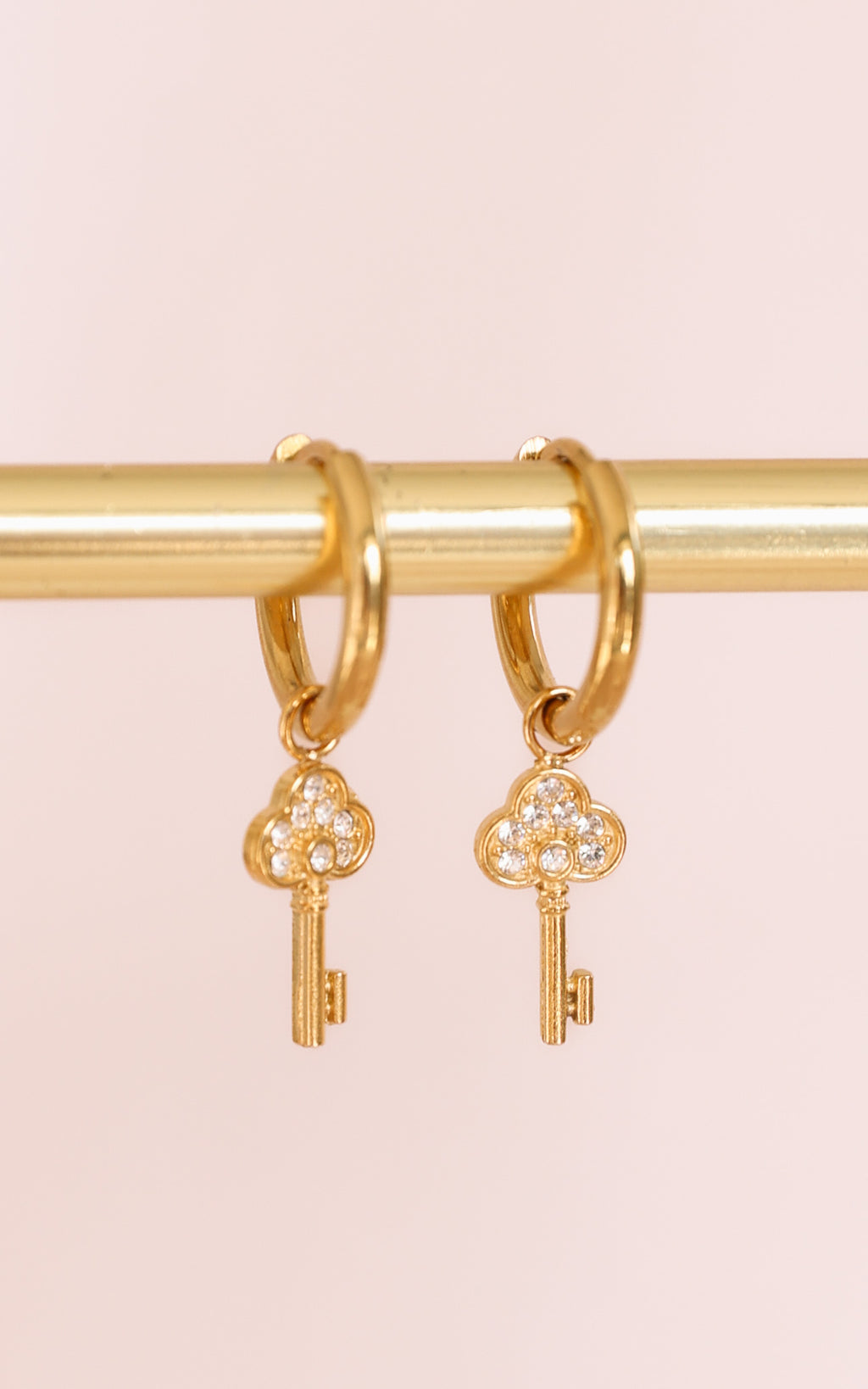 Akito Dainty Hoop Charm Earrings - Gold Key Diamante