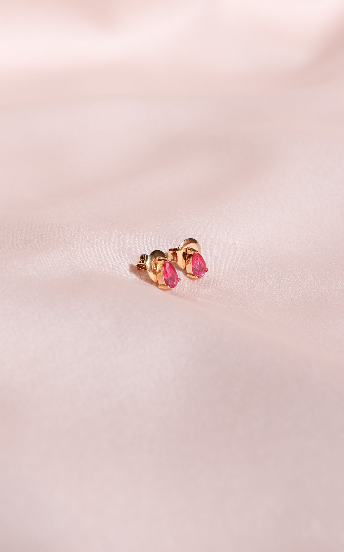 Arden Dainty Stud Earrings - Magenta Ruby Teardrop