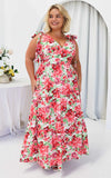Aretha Tie Up Strap Maxi Dress - Pink Red Floral