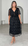 Arilyn Sequin Midi Dress - Black