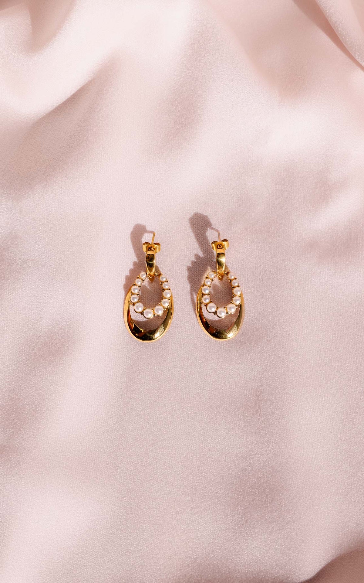 Avenly Drop Stud Earrings - Gold Pearl Oval