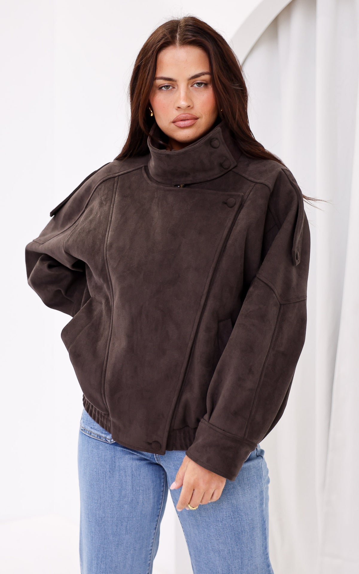 Alana Suede Faux Leather Jacket - Brown