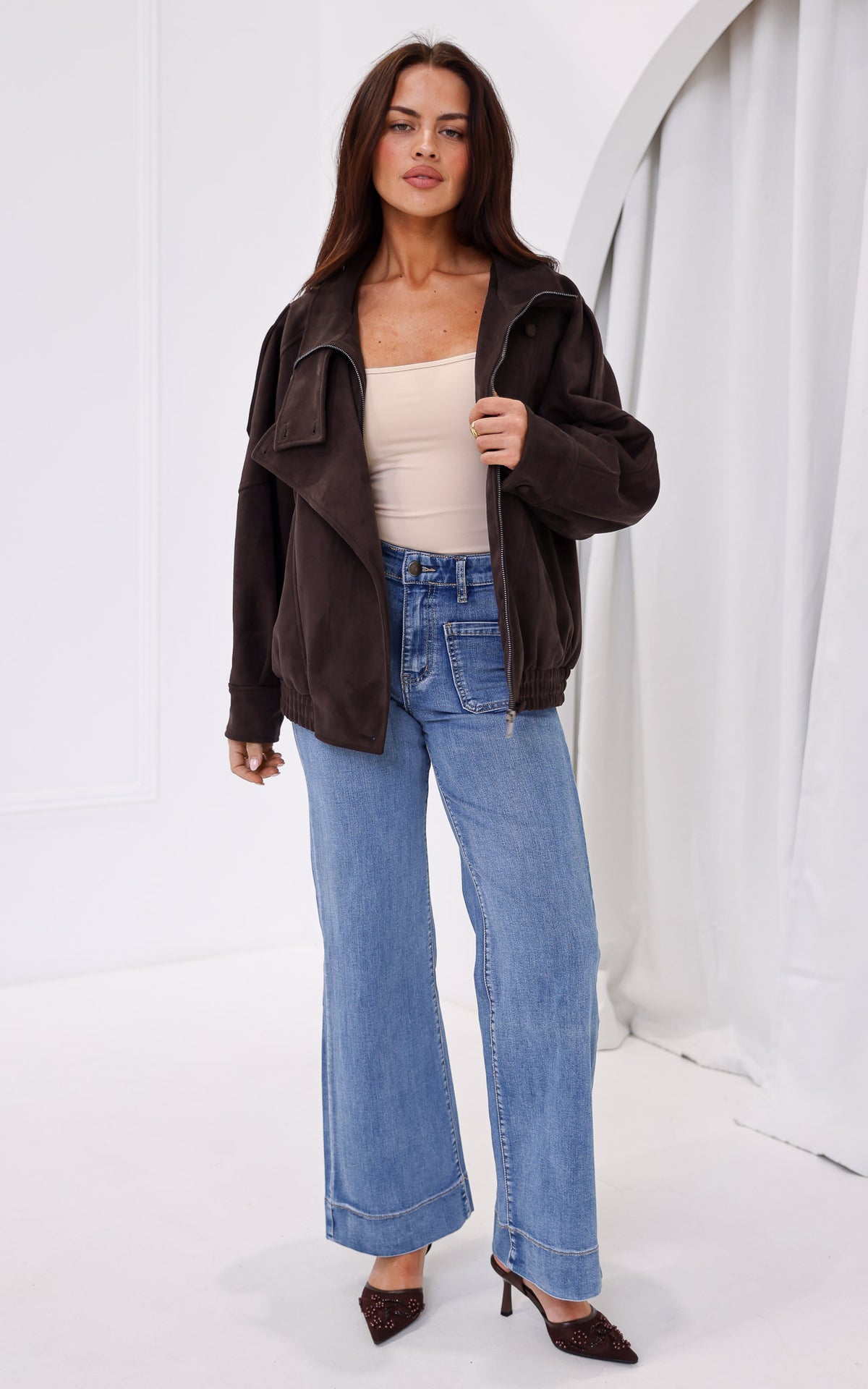 Alana Suede Faux Leather Jacket - Brown