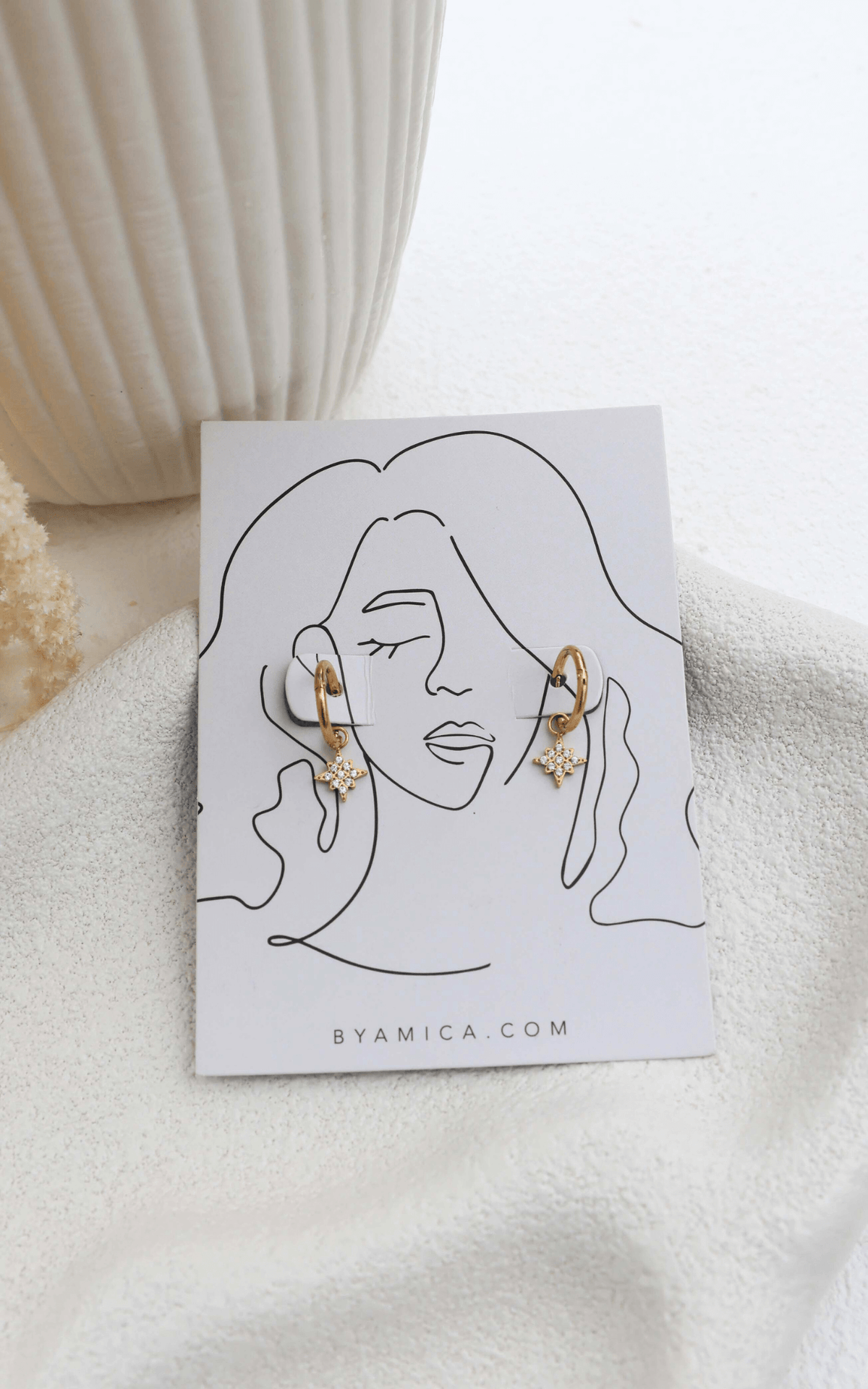Alista Dainty Hoop Charm Earrings - Gold Star Diamante