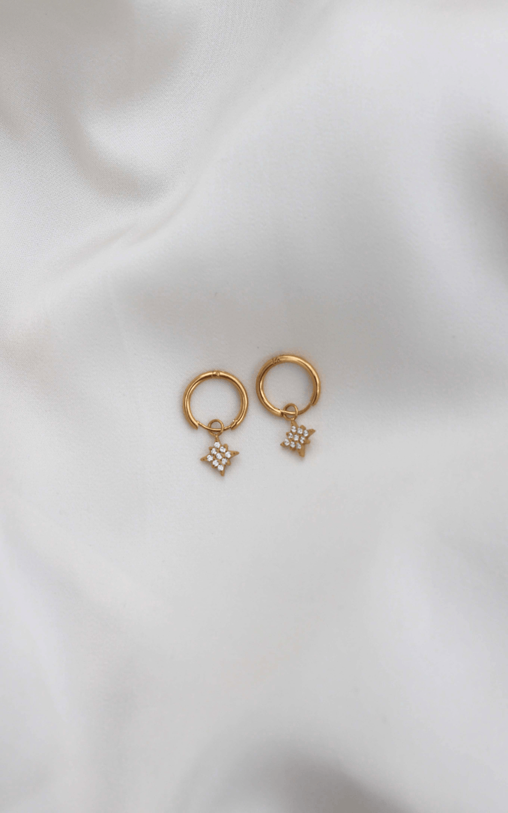 Alista Dainty Hoop Charm Earrings - Gold Star Diamante