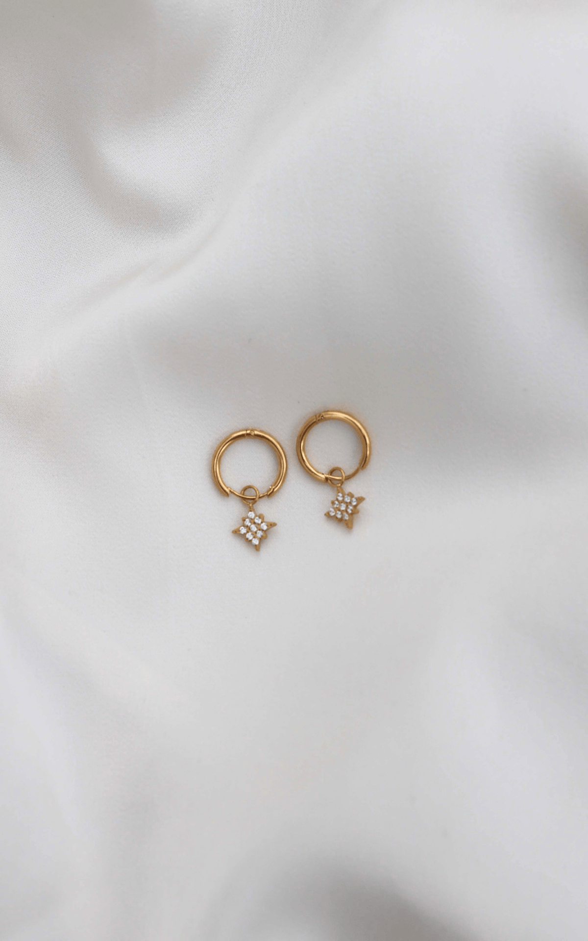 Alista Dainty Hoop Charm Earrings - Gold Star Diamante