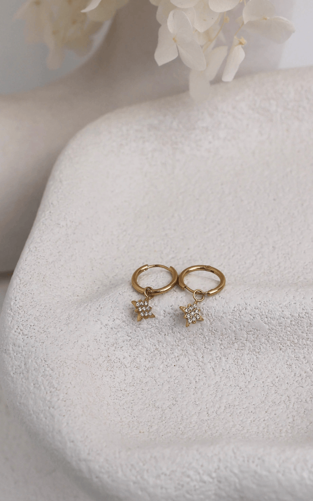 Alista Dainty Hoop Charm Earrings - Gold Star Diamante