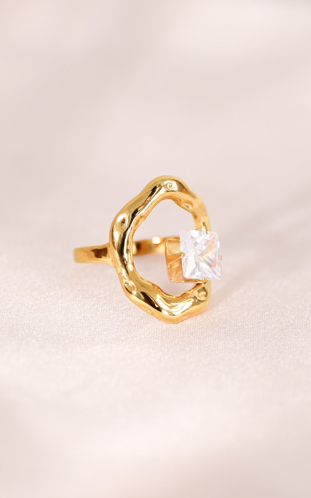 Banksia Ring - Gold Square Diamante Abstract