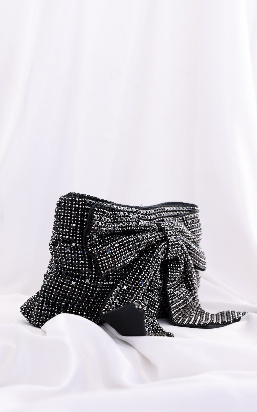 Bessie Crystal Rhinestone Clutch Bag - Bow Black