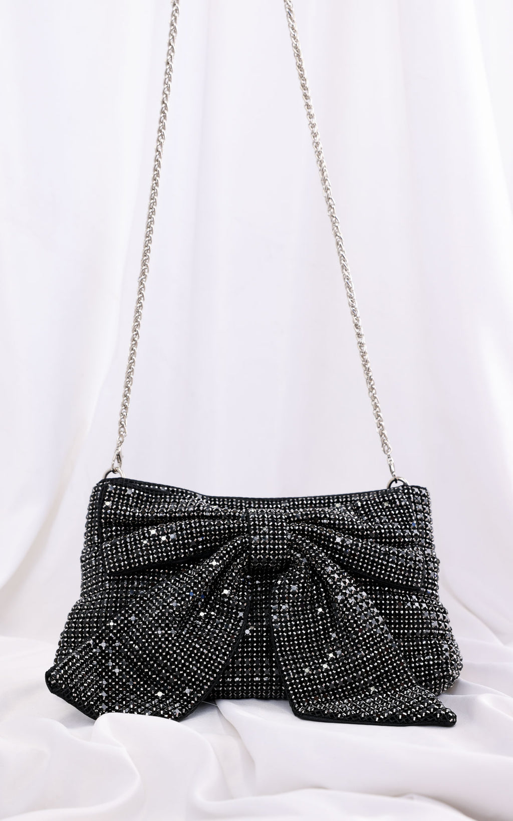 Bessie Crystal Rhinestone Clutch Bag - Bow Black