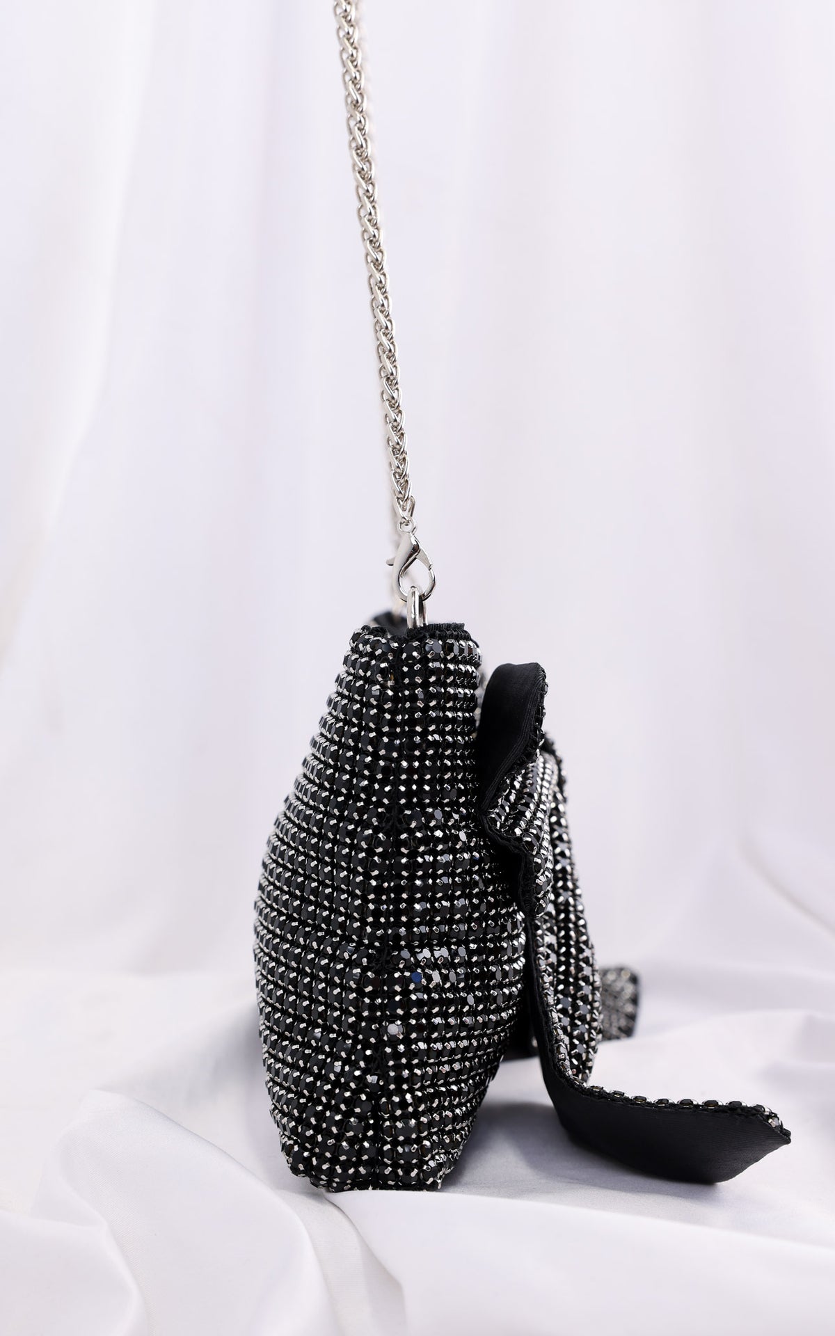 Bessie Crystal Rhinestone Clutch Bag - Bow Black