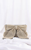 Bessie Crystal Rhinestone Clutch Bag - Bow Light Gold