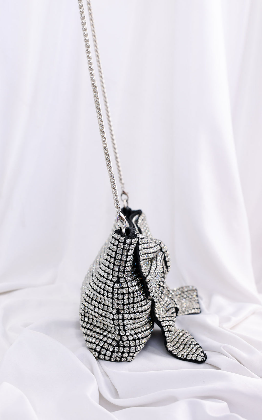 Bessie Crystal Rhinestone Clutch Bag - Bow Silver