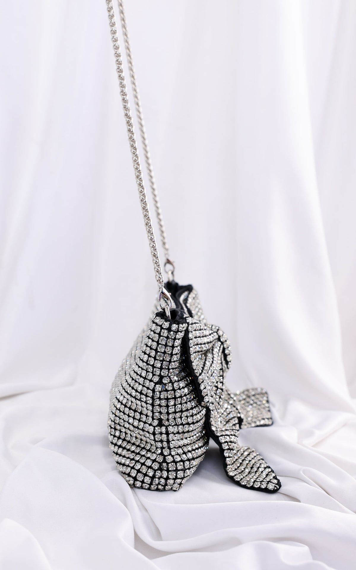 Bessie Crystal Rhinestone Clutch Bag - Bow Silver