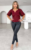 Beyond The Stars Short Sleeve Top - Wine Sequin