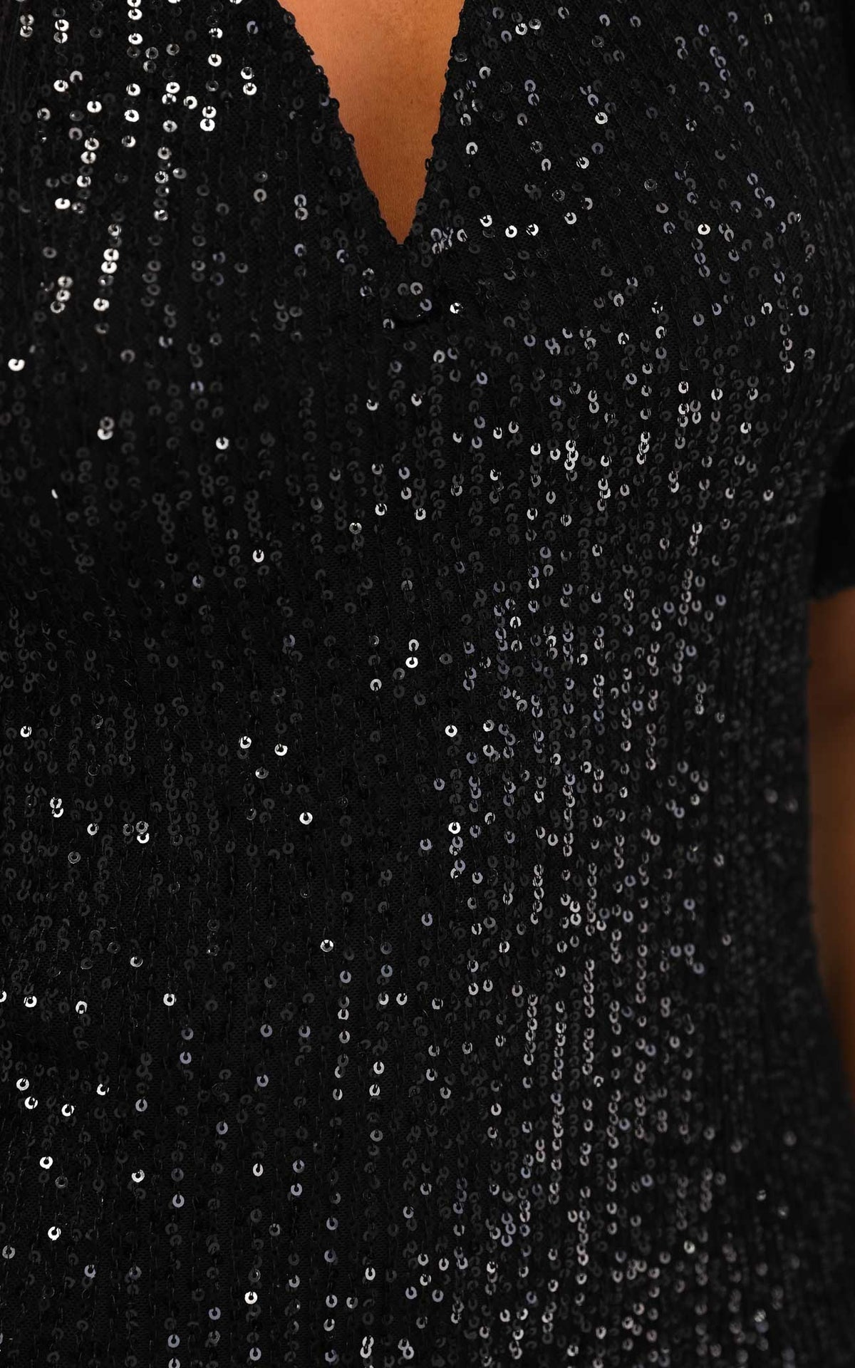 Beyond The Stars Short Sleeve Top - Black Sequin