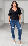 Beyond The Stars Short Sleeve Top - Black Sequin