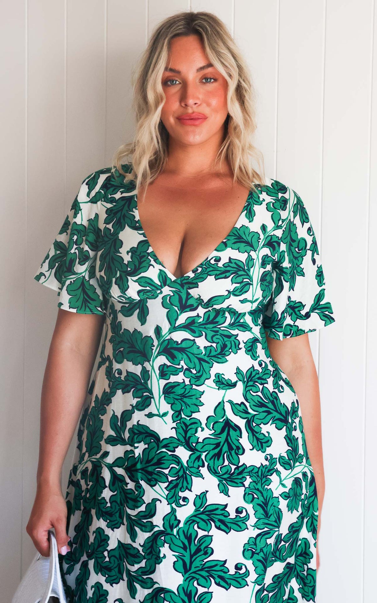 Bianco Maxi Dress - Cream Green Leaf