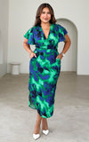 Brandy Midi Dress - Green Blue Print
