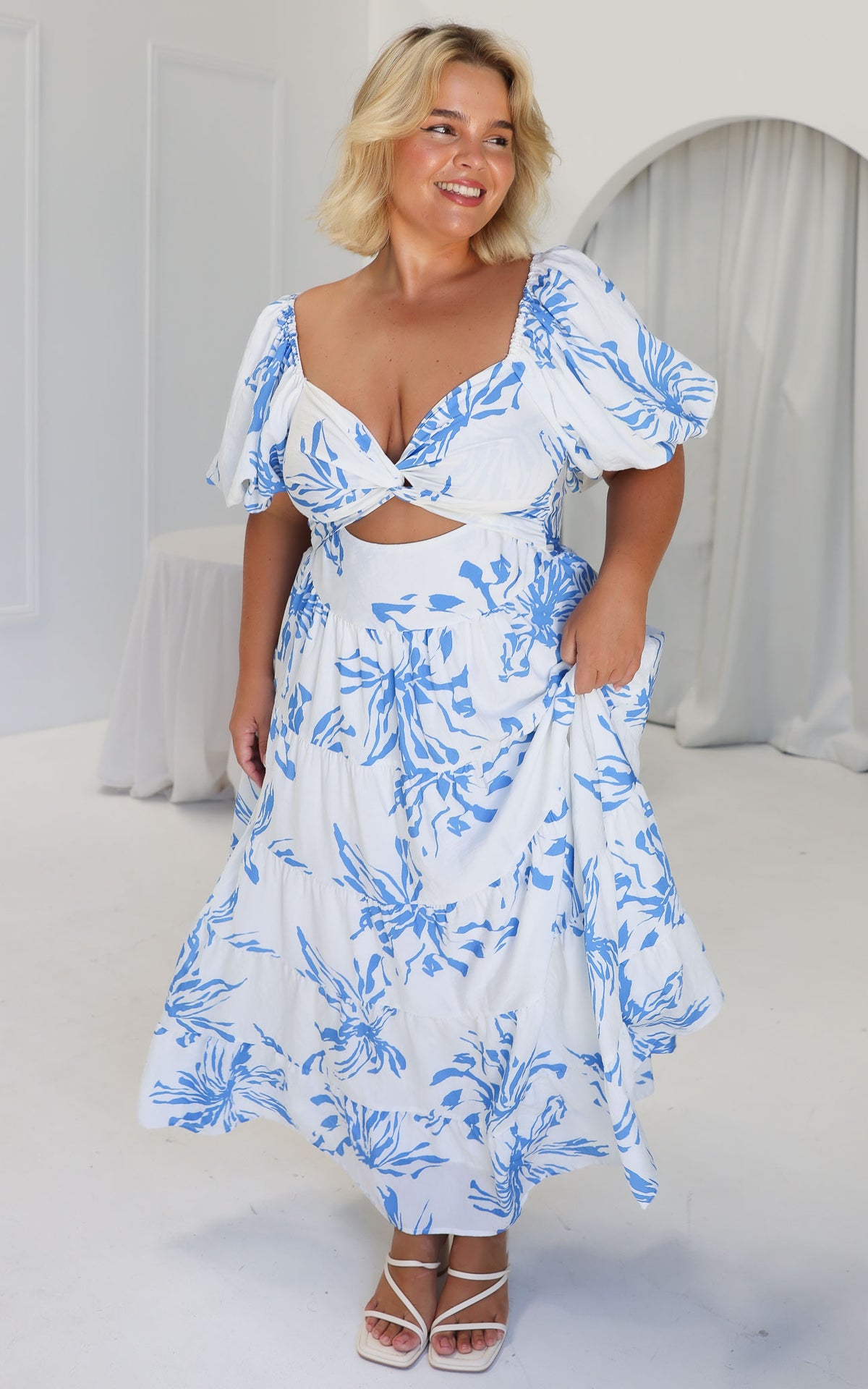 Bretta Maxi Dress - White Blue Print