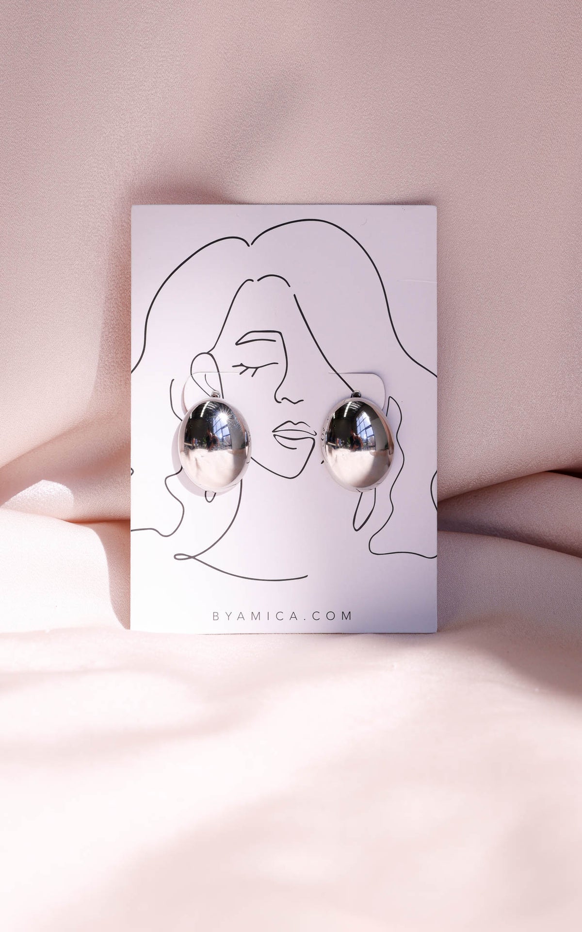 Brinda Stud Earrings - Silver Oval Dome