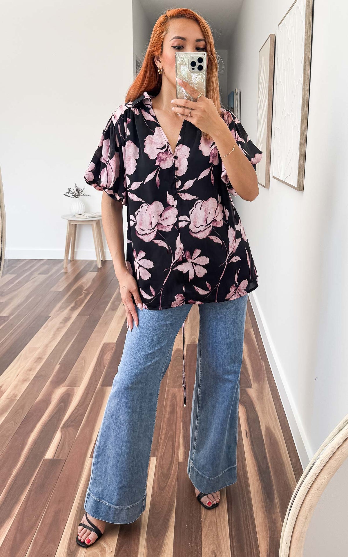 Beatrica Top - Black Purple Floral