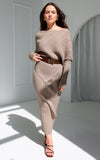 Calandra Two Piece Knit Set With Belt - Beige Brown Marle