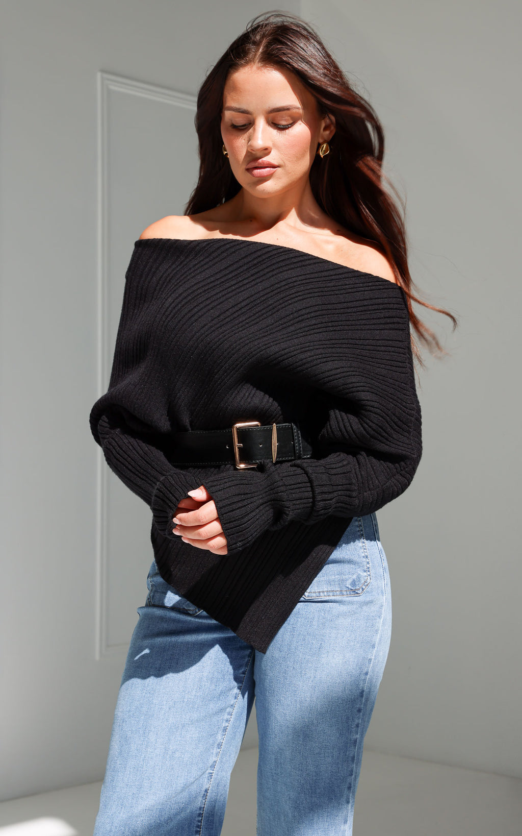 Calandra Two Piece Knit Set With Belt - Black