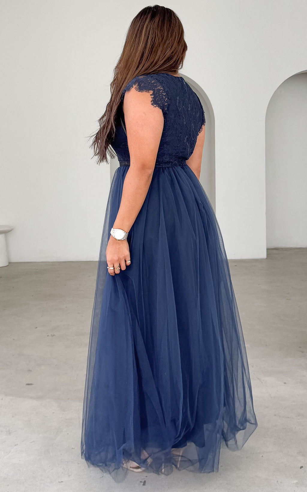 Caleigh Lace Tulle Maxi Dress - Navy