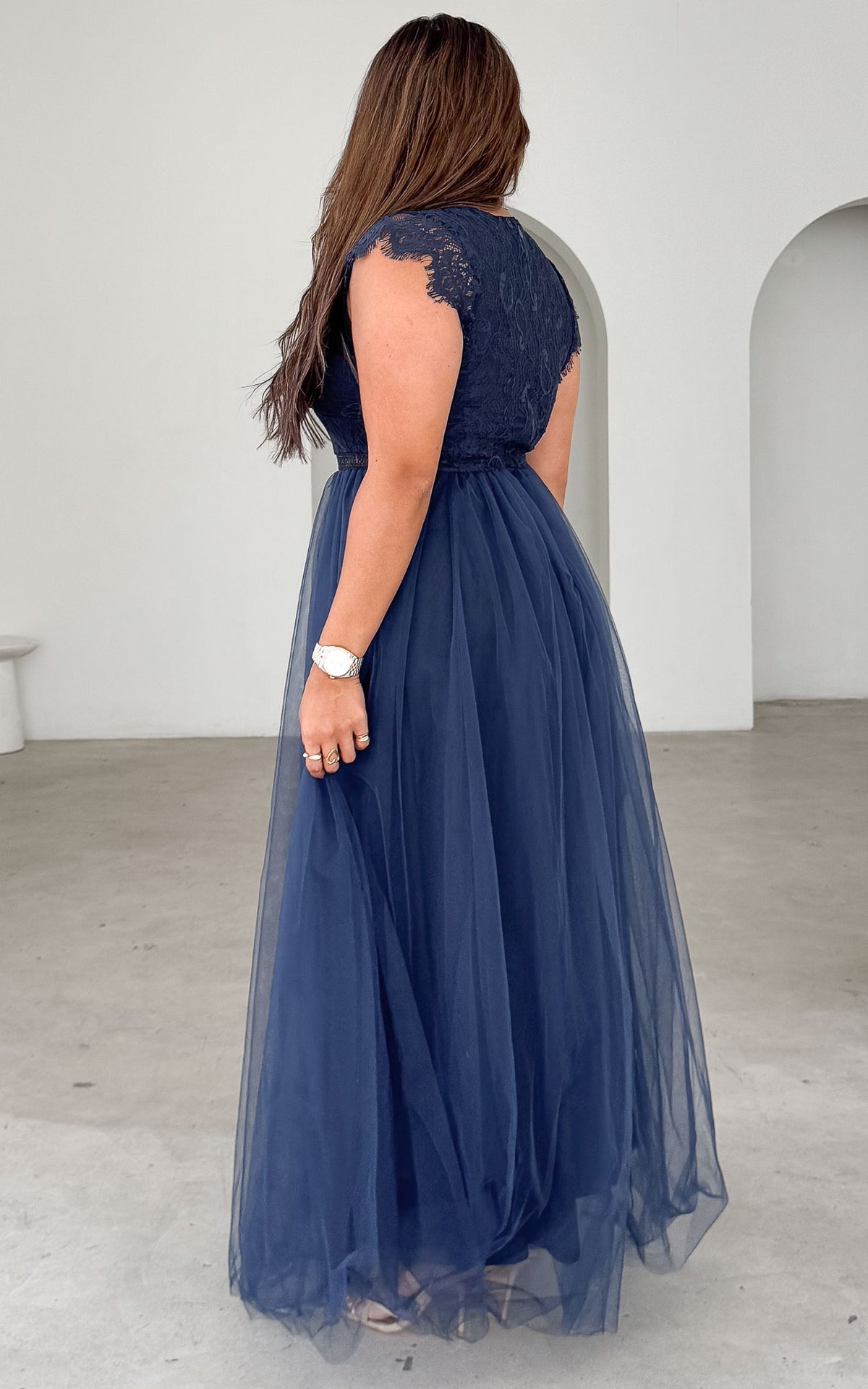 Caleigh Lace Tulle Maxi Dress - Navy