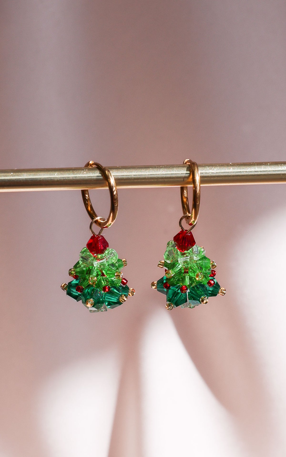 Carolling Hoop Charm Earrings - Gold Tree Bead