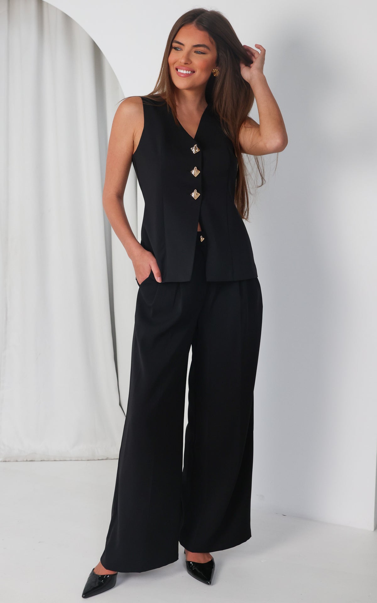 Carson Wide Leg Pants - Black