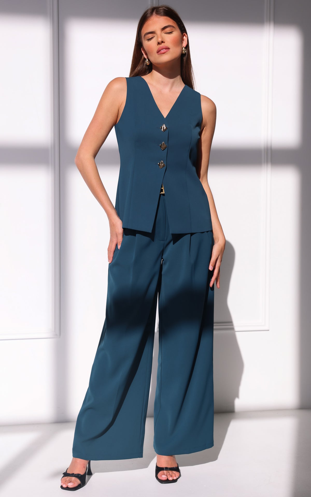 Carson Vest Top - Teal Blue