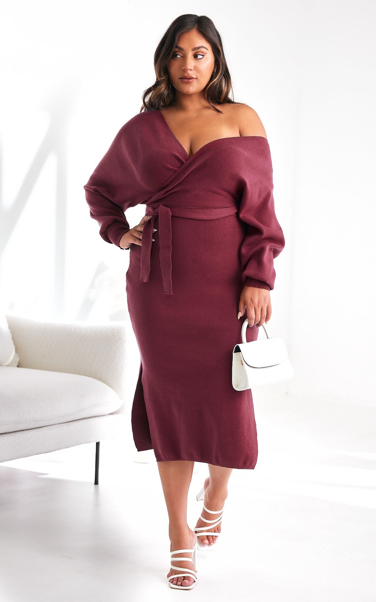 Catherine Knit Midi Dress - Burgundy