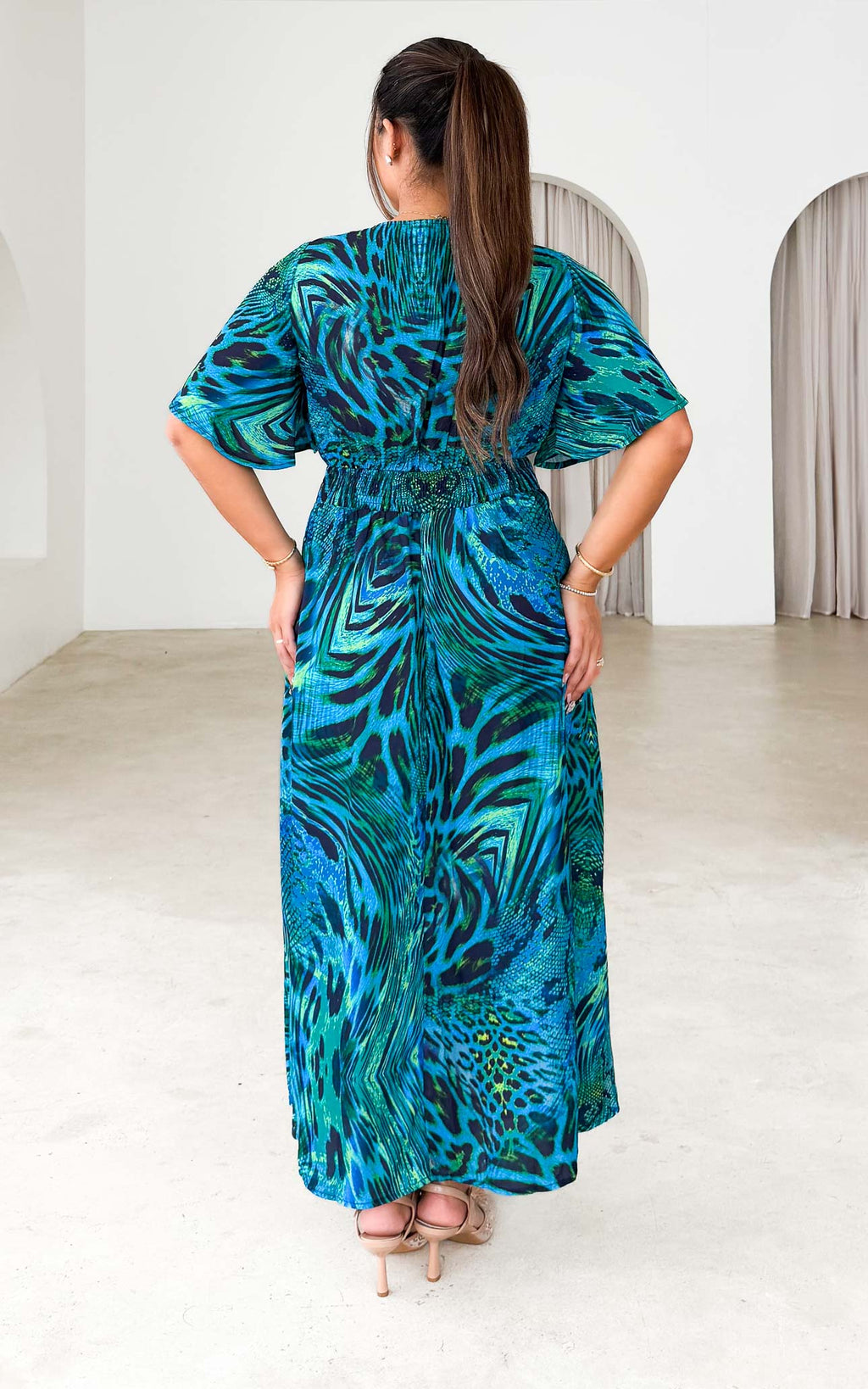 Celise Gem Embellished Maxi Dress - Blue Leopard Snake Print