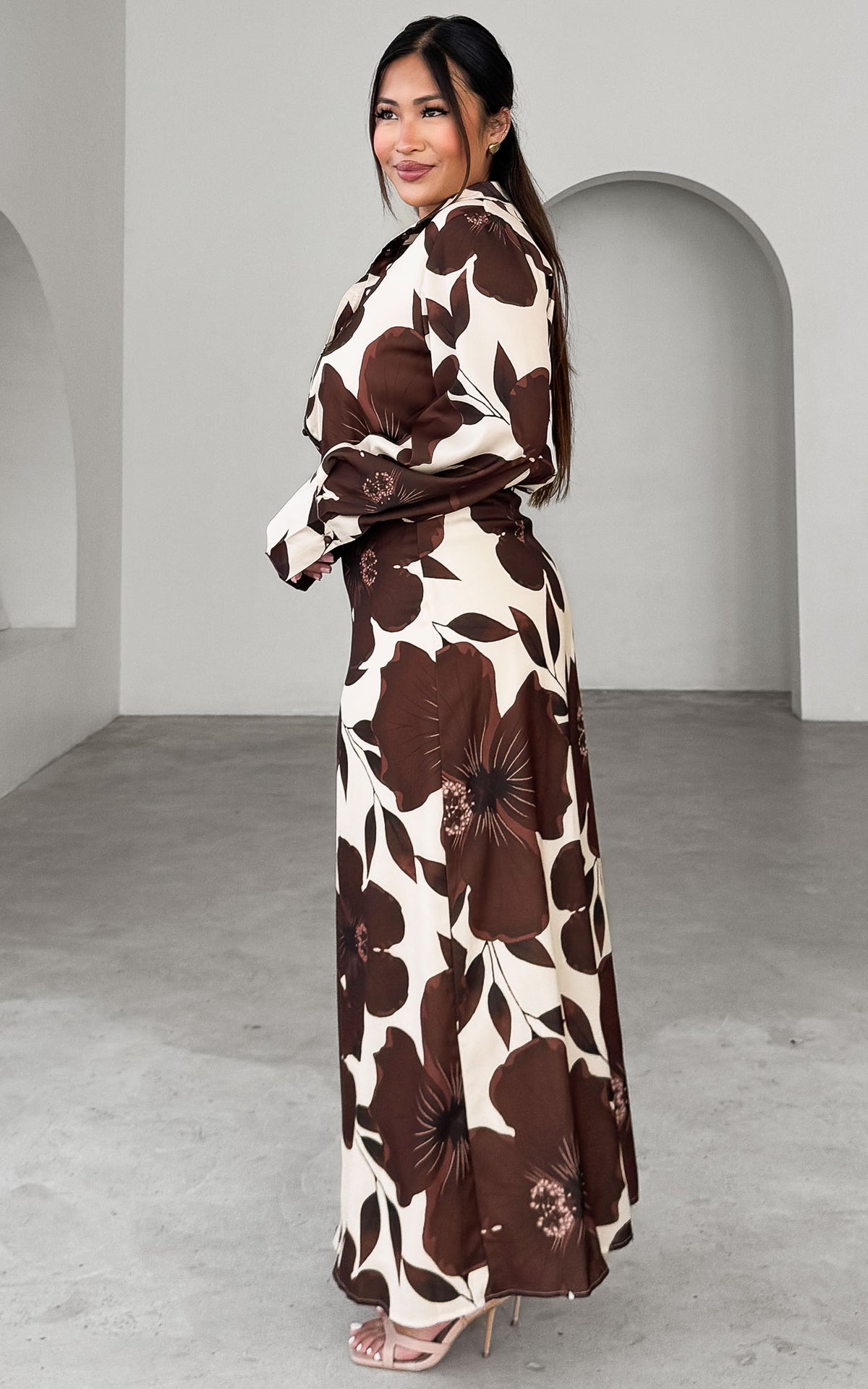 Chappell Maxi Dress - Cream Brown Floral