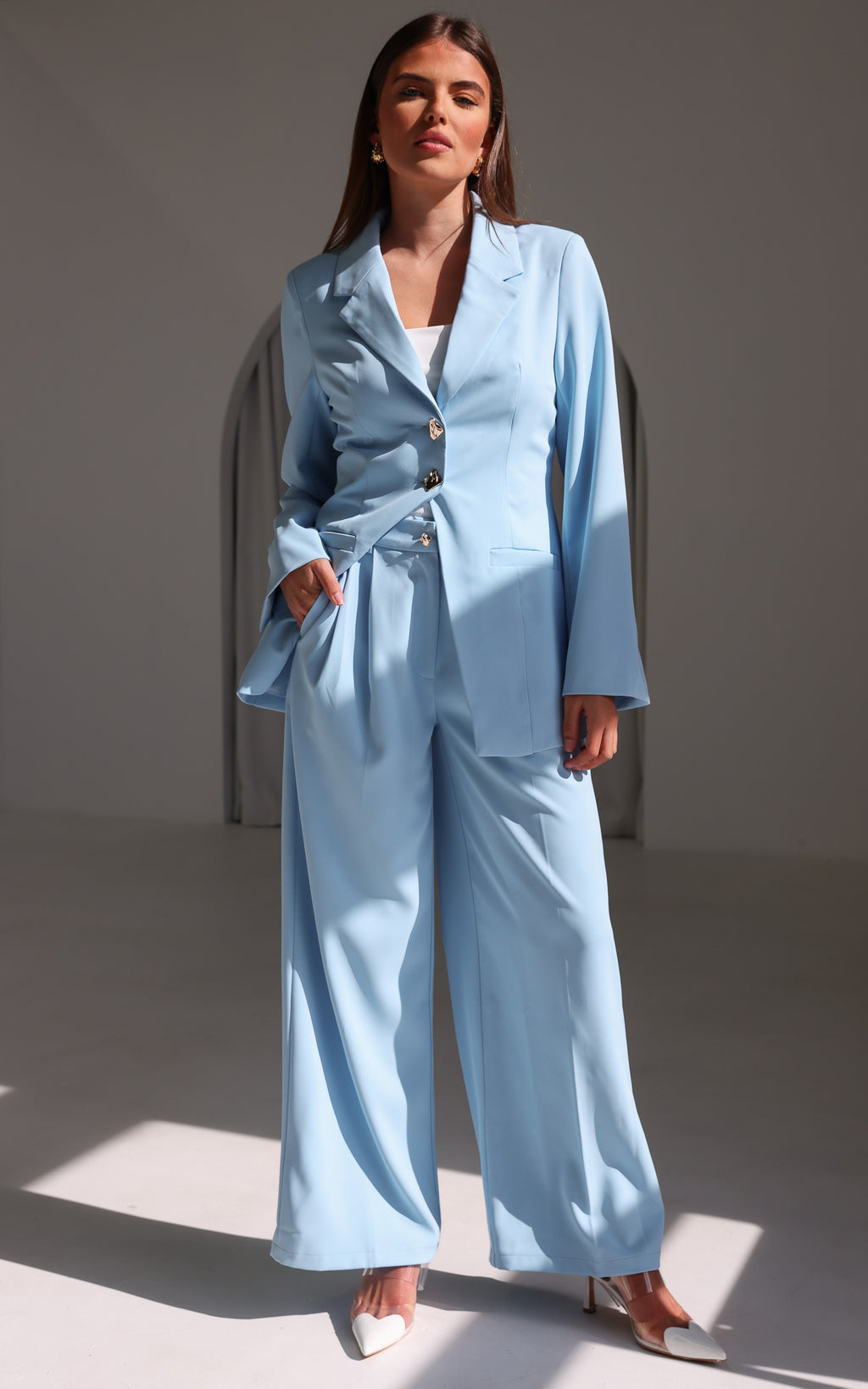 Carson Wide Leg Pants - Baby Blue