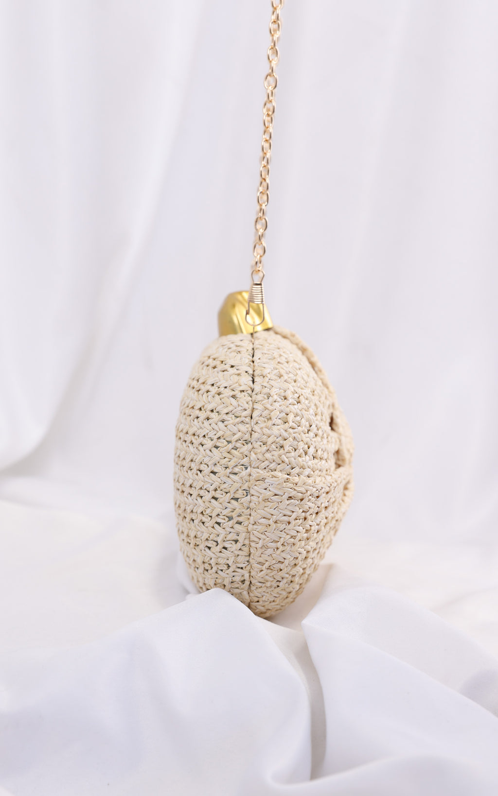Christelle Oval Straw Clutch Bag - Beige