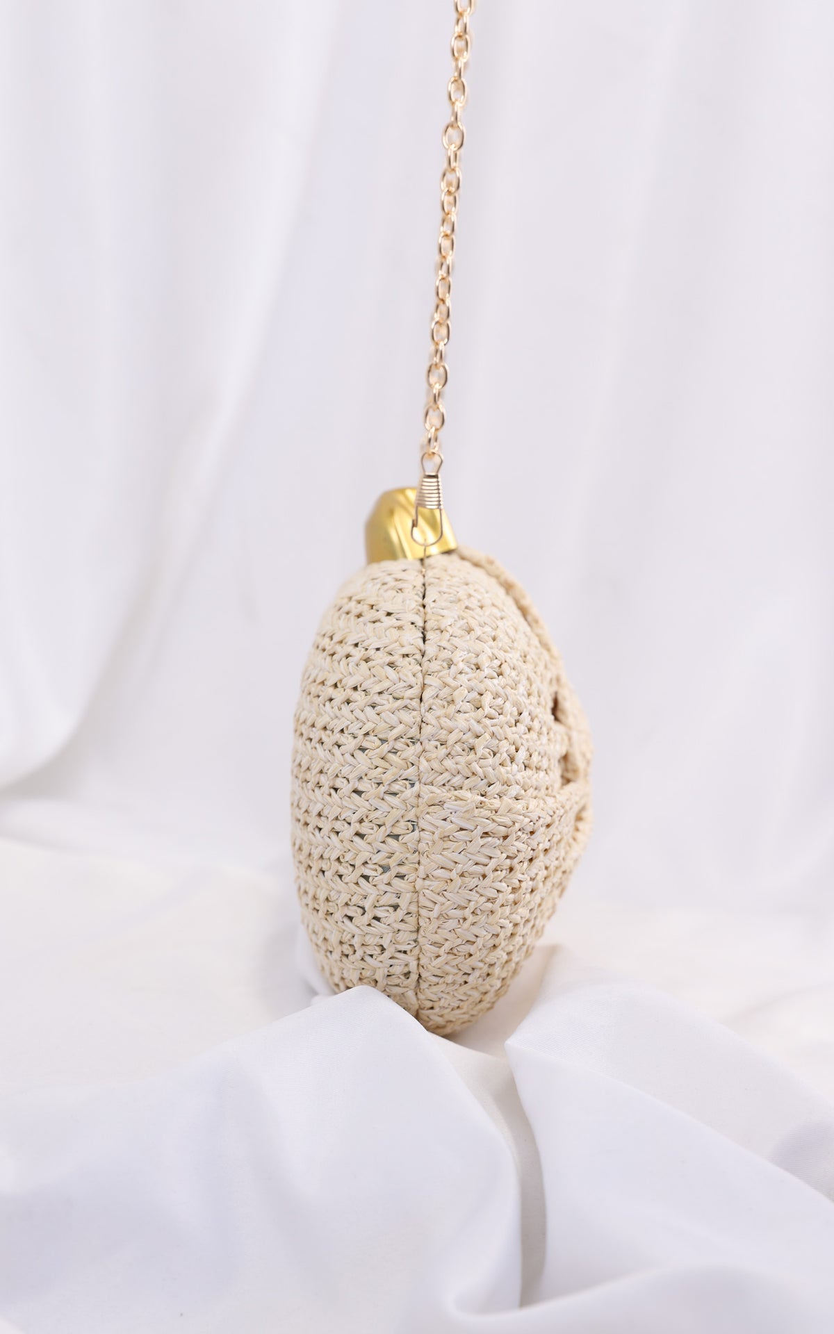 Christelle Oval Straw Clutch Bag - Beige