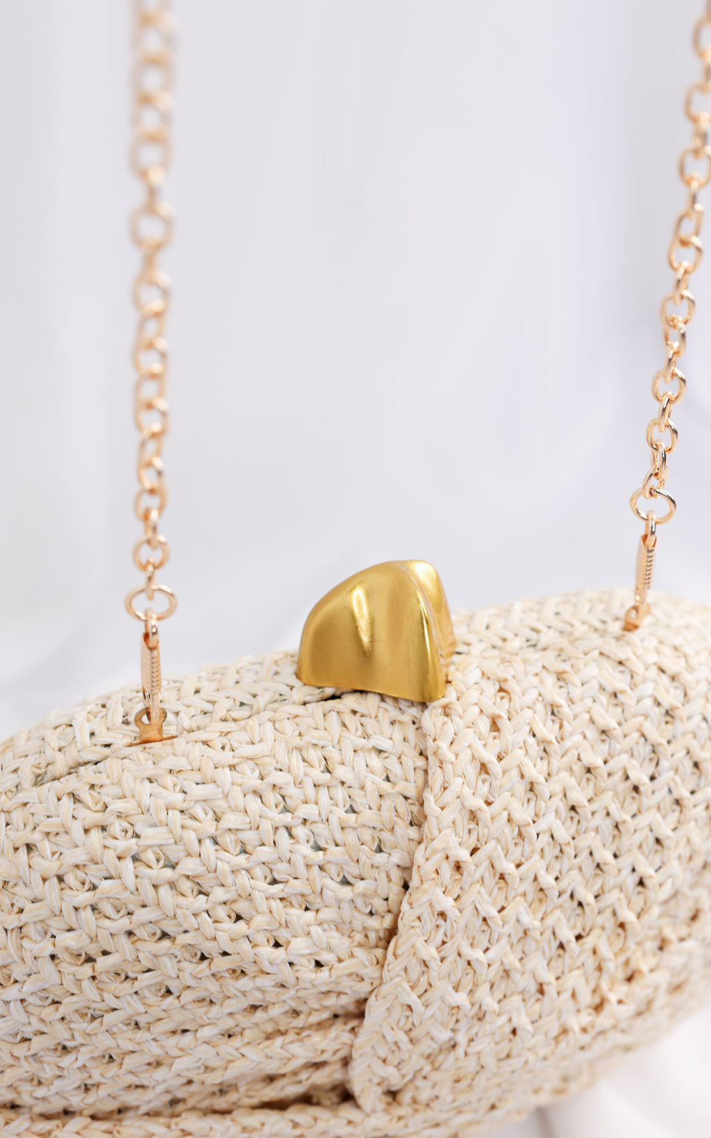 Christelle Oval Straw Clutch Bag - Beige