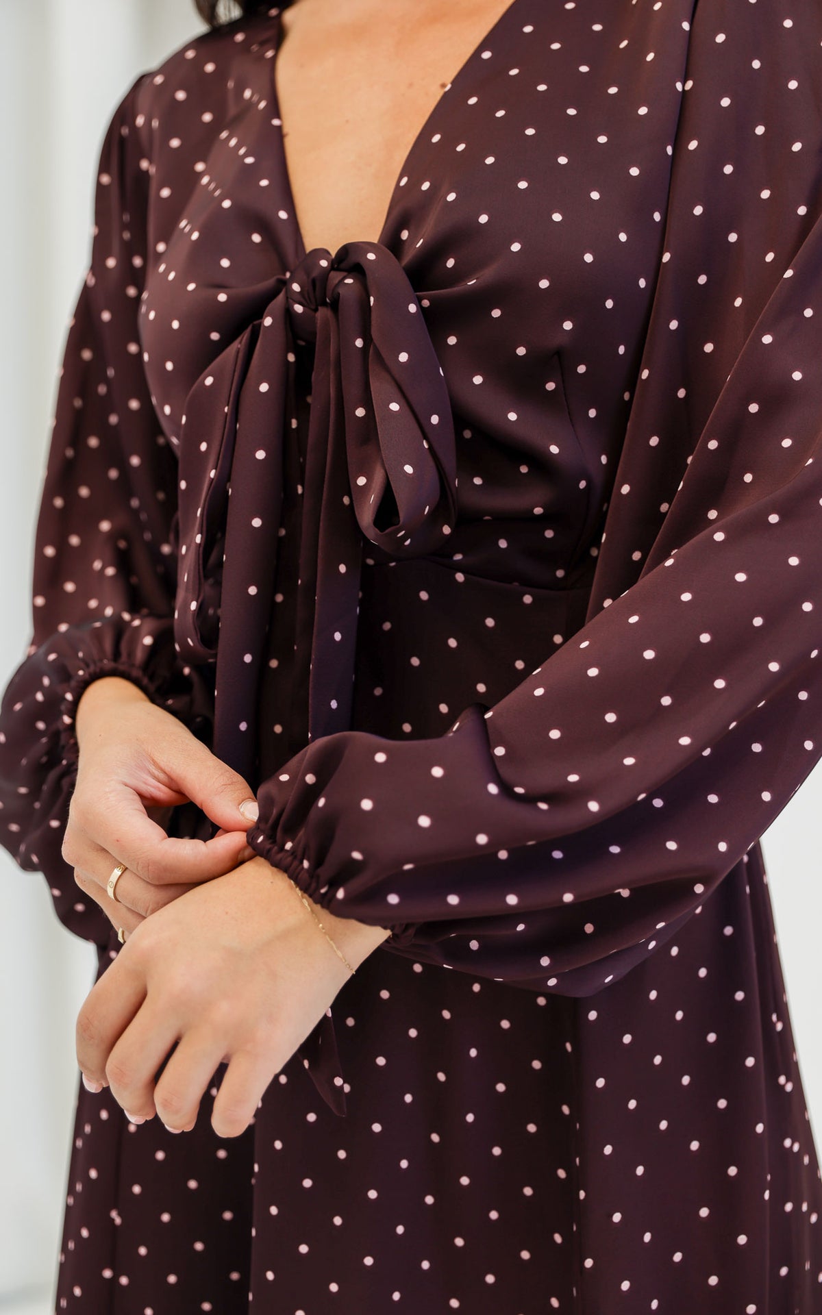 Conessa Long Sleeve Midi Dress - Wine Mahogany Spots
