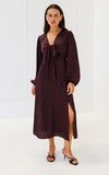 Conessa Long Sleeve Midi Dress - Wine Mahogany Spots