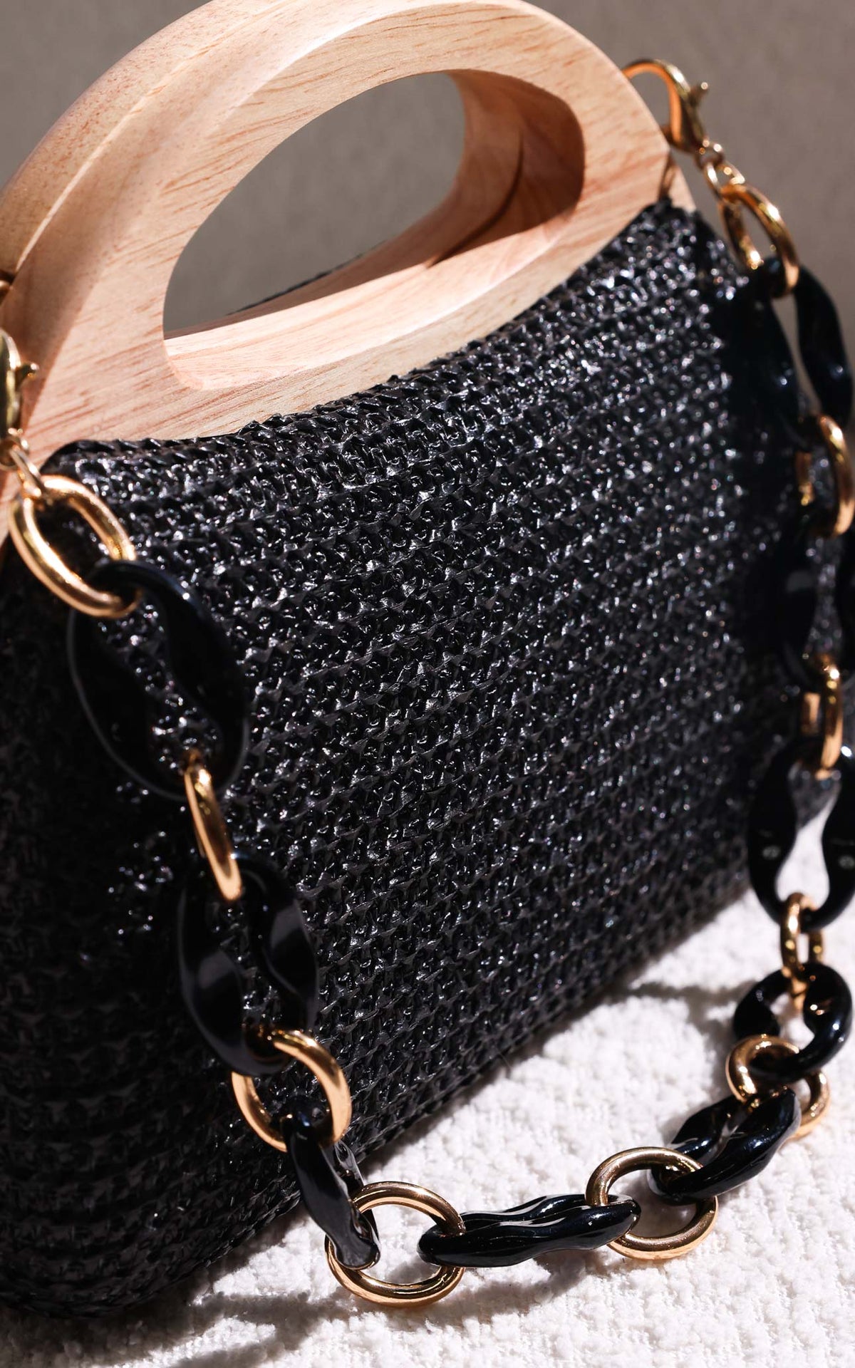Caroline Straw Bag - Black Crescent
