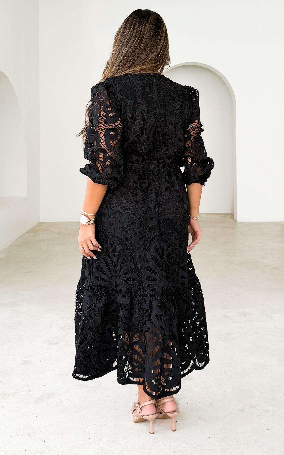 Criselda Lace Midi Dress - Black