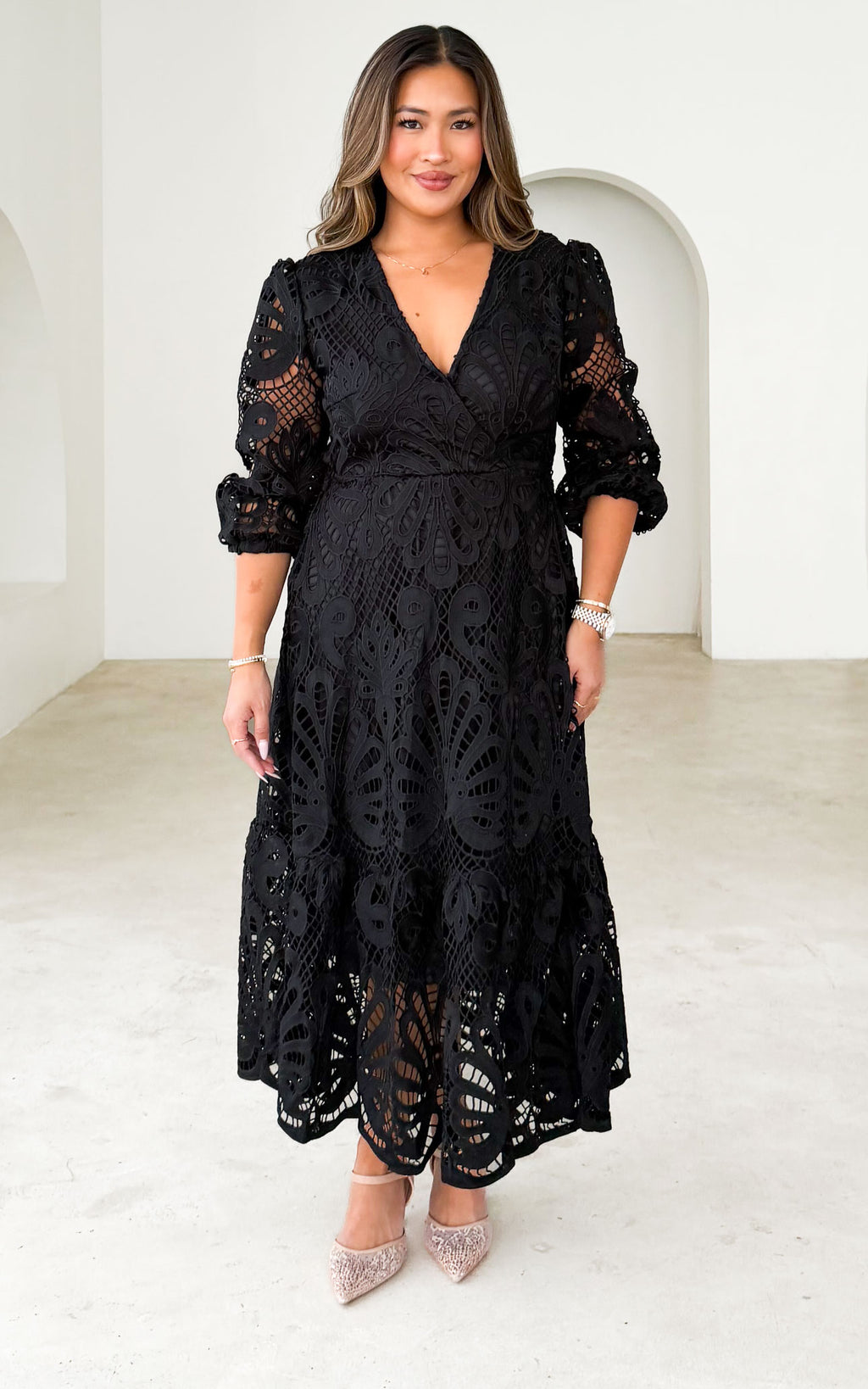 Criselda Lace Midi Dress - Black