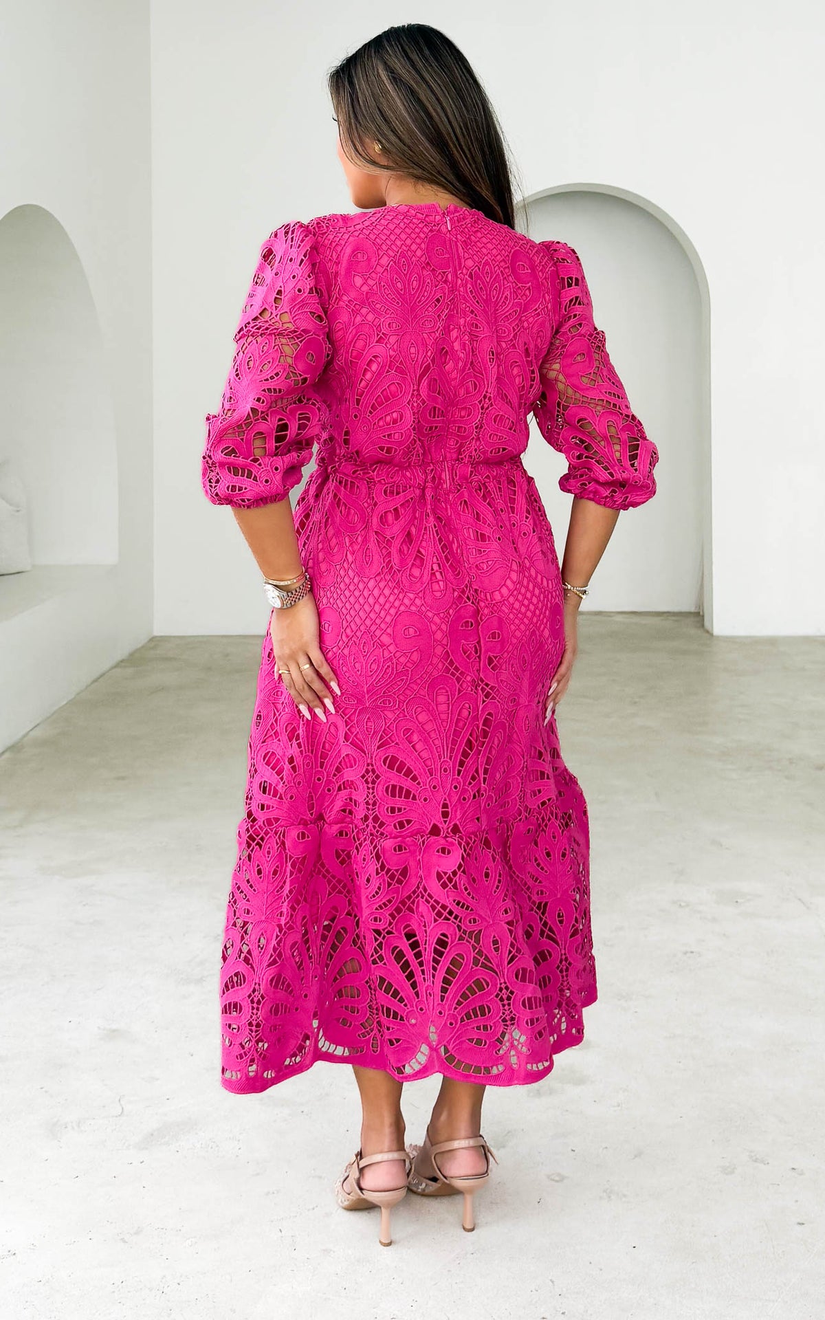 Criselda Lace Midi Dress - Hot Pink